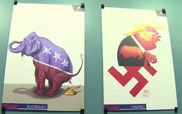 An exhibit of cartoons caricaturing Trump in Mexico City, October 21, 2016. (Screenshot/AFP) An exhibit of cartoons caricaturing Trump in Mexico City, October 21, 2016. (Screenshot/AFP)