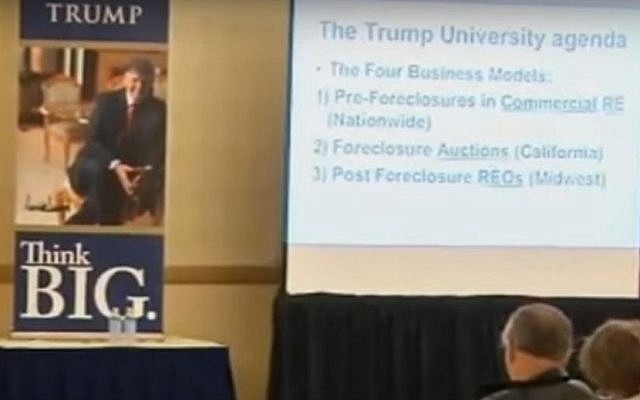 A Trump University lecture (YouTube screenshot)