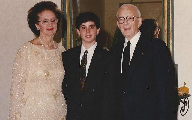 Alex Levin as a boy with his grandparents, Hadassah and Rabbi Judah Nadich. (Courtesy)
