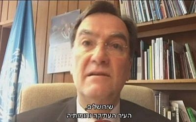 Head of UNESCO's Executive Board Michael Worbs in an interview to Israel's Channel 10 on Friday, October 14 2016. (Screen capture Channel 10)