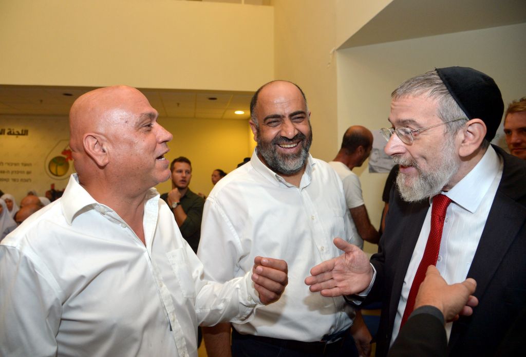 Rabbi Michael Melchior (right) and Meretz MK Issawi Frej (left) meet at event commemorating the 1956 Kafr Kassem massacre on October 30, 2016 (Yossi Zeliger) Rabbi Michael Melchior (right) and Meretz MK Issawi Frej (left) meet at event commemorating the 1956 Kafr Kassem massacre on October 30, 2016 (Yossi Zeliger)