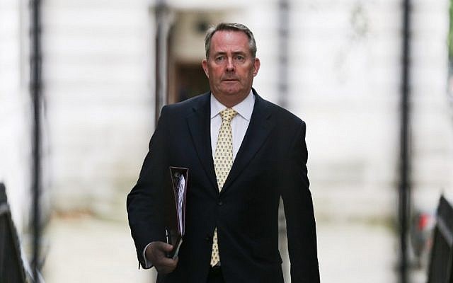 British International trade minister Liam Fox arrives for the weekly cabinet meeting at 10 Downing Street in London, October 25, 2016. (AFP/Daniel Leal-Olivas) British International trade minister Liam Fox arrives for the weekly cabinet meeting at 10 Downing Street in London, October 25, 2016. (AFP/Daniel Leal-Olivas)