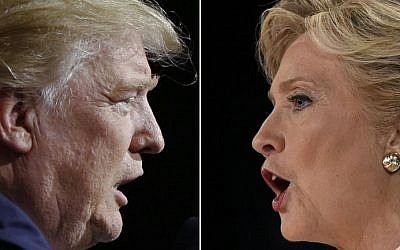 Republican presidential candidate Donald Trump, left, in Cleveland, Ohio on October 22, 2016, and Democratic nominee Hillary Clinton in Las Vegas, Nevada on October 19, 2016. (AFP/Jay LaPrete, AFP/Saul Loeb)