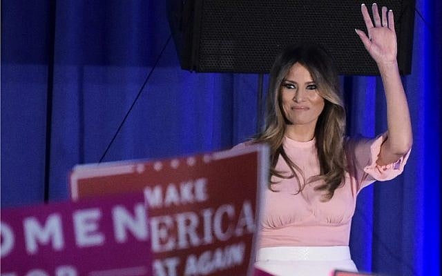 Melania Trump, the wife of Republican presidential nominee Donald Trump, waves as she leaves the stage, during a rally for her husband on November 3, 2016 at the Main Line Sports Center in Berwyn, Pennsylvania. (AFP/Mandel Ngan) Melania Trump, the wife of Republican presidential nominee Donald Trump, waves as she leaves the stage, during a rally for her husband on November 3, 2016 at the Main Line Sports Center in Berwyn, Pennsylvania. (AFP/Mandel Ngan)