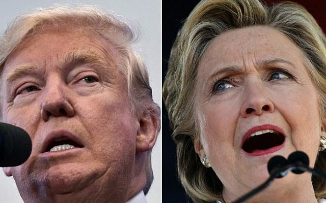 This photo combination shows US Republican presidential nominee Donald Trump in Atkinson, New Hampshire on November 4, 2016, and US Democratic presidential nominee Hillary Clinton in Dade City, Florida, on November 1, 2016. (AFP/Mandel Ngan and Jewel Samad) This photo combination shows US Republican presidential nominee Donald Trump in Atkinson, New Hampshire on November 4, 2016, and US Democratic presidential nominee Hillary Clinton in Dade City, Florida, on November 1, 2016. (AFP/Mandel Ngan and Jewel Samad)