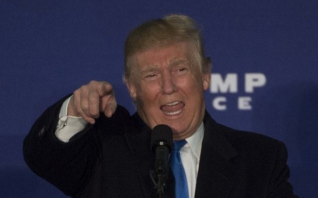 Republican presidential candidate Donald Trump addresses a campaign rally after midnight, at Loudoun Fairgrounds in Leesburg, Virginiam early November 7, 2016. (AFP/MOLLY RILEY)
