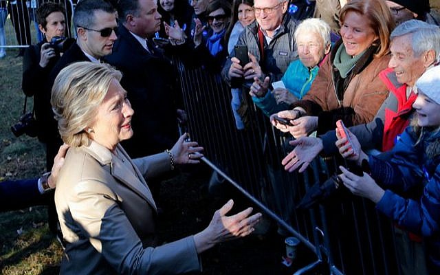 Democratic presidential nominee Hillary Clinton greets supporters after casting her vote in Chappaqua, New York on November 8, 2016. (Eduardo Munoz Alvarez/AFP)