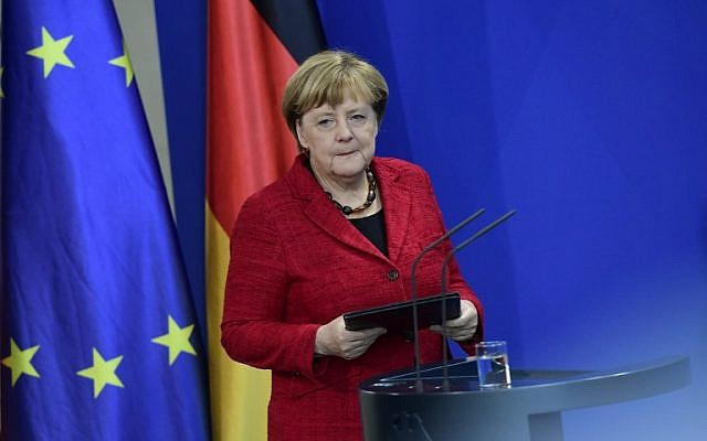 German Chancellor Angela Merkel arrives to give a statement on the result of the US presidential elections, in Berlin, November 9, 2016. (AFP/TOBIAS SCHWARZ) German Chancellor Angela Merkel arrives to give a statement on the result of the US presidential elections, in Berlin, November 9, 2016. (AFP/TOBIAS SCHWARZ)