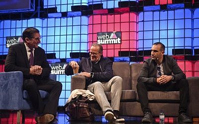 Nasdaq US CEO Bob Greifeld (L) accompanied by about.me & True Ventures US CEO Tony Conrad (C) and Kleiner Perkins General partner Mood Rowghani sit during a talk at the main stage of the Web Summit at Parque das Nacoes, in Lisbon on November 9, 2016. Europe's largest tech event Web Summit will be held at Parque das Nacoes in Lisbon from November 7 to 10, 2016. (PATRICIA DE MELO MOREIRA/AFP)