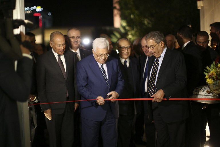 Ahmed Aboul Gheit, Secretary-General of the Arab League (L), Palestinian president Mahmud Abbas (C) and former Secretary-General of the Arab League Amr Mousa cut the ribbon during the inauguration ceremony of late Palestinian leader Yasser Arafat's Museum in the West Bank city of Ramallah on November 9, 2016. (AFP PHOTO/Fadi Arouri) Ahmed Aboul Gheit, Secretary-General of the Arab League (L), Palestinian president Mahmud Abbas (C) and former Secretary-General of the Arab League Amr Mousa cut the ribbon during the inauguration ceremony of late Palestinian leader Yasser Arafat's Museum in the West Bank city of Ramallah on November 9, 2016. (AFP PHOTO/Fadi Arouri)