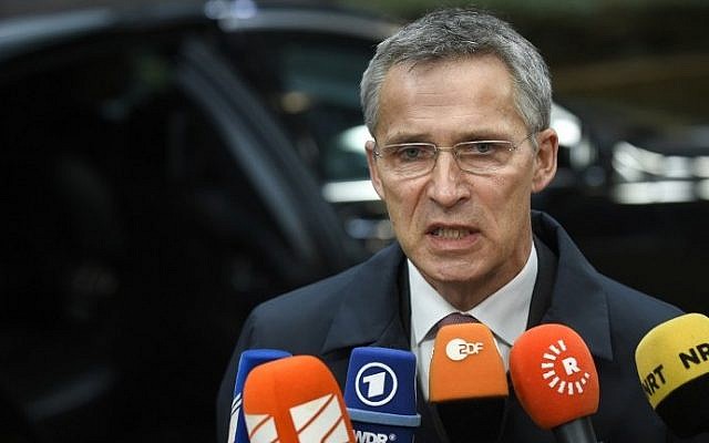 NATO Secretary-General Jens Stoltenberg answers journalists' questions during a Defence Council meeting at the EU headquarters in Brussels on November 15, 2016. (AFP PHOTO / JOHN THYS) NATO Secretary-General Jens Stoltenberg answers journalists' questions during a Defence Council meeting at the EU headquarters in Brussels on November 15, 2016. (AFP PHOTO / JOHN THYS)