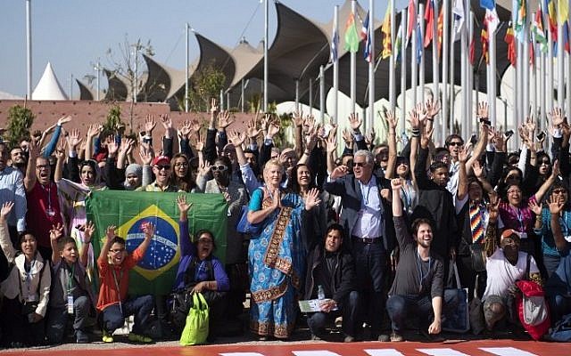 Members of International delegations pose for a group photo outside the COP22 climate conference on November 18, 2016, in Marrakesh, Morocco. (Fadel Senna/AFP)