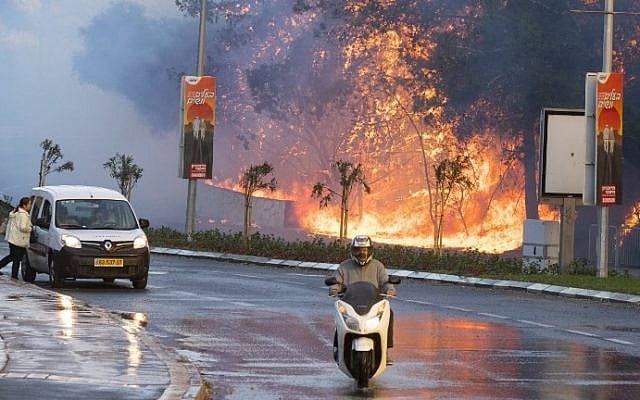 Israelis drive past a fire raging through the northern Israeli port city of Haifa on November 24, 2016. (Jack Guez/AFP) Israelis drive past a fire raging through the northern Israeli port city of Haifa on November 24, 2016. (Jack Guez/AFP)