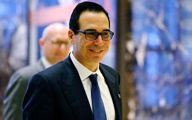 This file photo taken on November 17, 2016 shows
Steven Mnuchin arriving at the Trump Tower for meetings with US President-elect Donald Trump, in New York. (Eduardo Munoz Alvarez/AFP Photo) This file photo taken on November 17, 2016 shows
Steven Mnuchin arriving at the Trump Tower for meetings with US President-elect Donald Trump, in New York. (Eduardo Munoz Alvarez/AFP Photo)