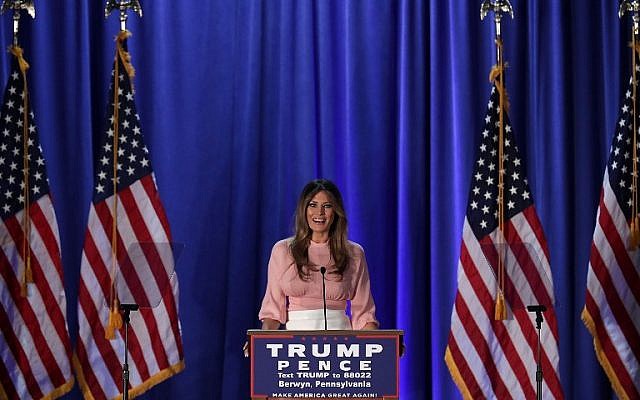  Melania Trump, wife of Republican presidential nominee Donald Trump, speaks to supporters during a campaign event November 3, 2016 in Berwyn, Pennsylvania. (Alex Wong/Getty Images/AFP)