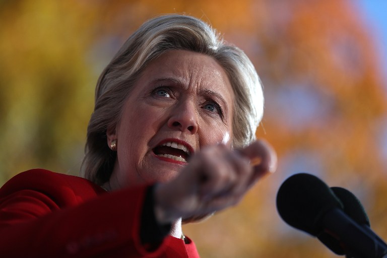 Democratic presidential nominee former Secretary of State Hillary Clinton speaks during a campaign rally on November 7, 2016 in Pittsburgh, Pennsylvania. With one day to go until election day, Hillary Clinton is campaigning in Pennsylvania, Michigan and North Carolina. (Justin Sullivan/Getty Images/AFP) Democratic presidential nominee former Secretary of State Hillary Clinton speaks during a campaign rally on November 7, 2016 in Pittsburgh, Pennsylvania. With one day to go until election day, Hillary Clinton is campaigning in Pennsylvania, Michigan and North Carolina. (Justin Sullivan/Getty Images/AFP)