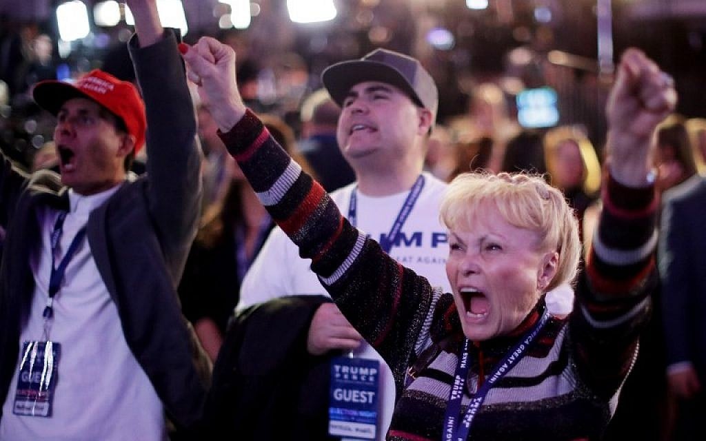 Carol Minor cheers during Republican presidential nominee Donald Trump election night event at the New York Hilton Midtown on November 8, 2016 in New York City. (Chip Somodevilla/Getty Images/AFP)