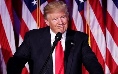 Republican president-elect Donald Trump delivers his acceptance speech at the New York Hilton Midtown in the early morning hours of November 9, 2016. (Mark Wilson/Getty Images/AFP)