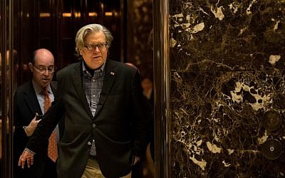 Steve Bannon exits an elevator in the lobby of Trump Tower,  in New York City, November 11, 2016. (Drew Angerer/Getty Images/AFP)