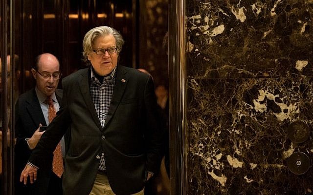 Trump campaign CEO Steve Bannon exits an elevator in the lobby of Trump Tower, in New York City, November 11, 2016. (Drew Angerer/Getty Images/AFP)
