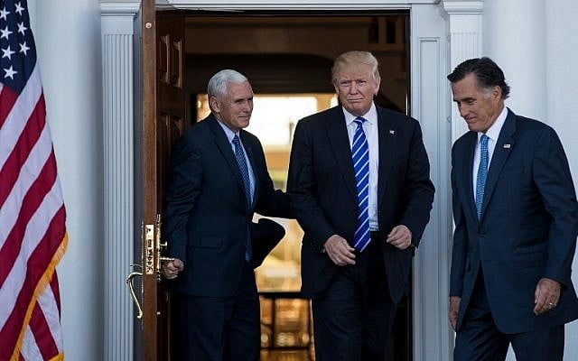 (L to R) Vice president-elect Mike Pence, President-elect Donald Trump and Mitt Romney leave the clubhouse after their meeting at Trump International Golf Club, November 19, 2016 in Bedminster Township, New Jersey. (Drew Angerer/Getty Images/AFP) (L to R) Vice president-elect Mike Pence, President-elect Donald Trump and Mitt Romney leave the clubhouse after their meeting at Trump International Golf Club, November 19, 2016 in Bedminster Township, New Jersey. (Drew Angerer/Getty Images/AFP)
