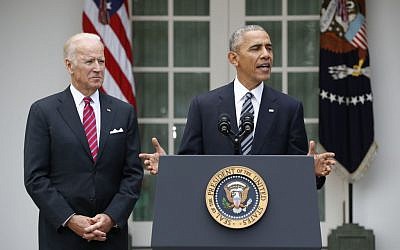 President Barack Obama, accompanied by Vice President Joe Biden, speaks Wednesday, Nov. 9, 2016, in the Rose Garden of the White House in Washington. (AP Photo/Pablo Martinez Monsivais)