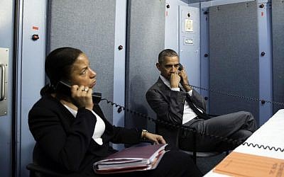 President Barack Obama and National Security Advisor Susan E. Rice talk on the phone with Homeland Security Advisor Lisa Monaco to receive an update on a terrorist attack in Brussels, Belgium, on March 22, 2016 in Havana, Cuba. (Official White House Photo by Pete Souza, Flickr)