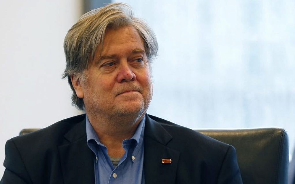 President-elect Donald Trump's appointment for senior counselor and chief White House strategist Stephen Bannon looks on during a national security meeting with advisers at Trump Tower, October 7, 2016, in New York. (AP Photo/Evan Vucci)
