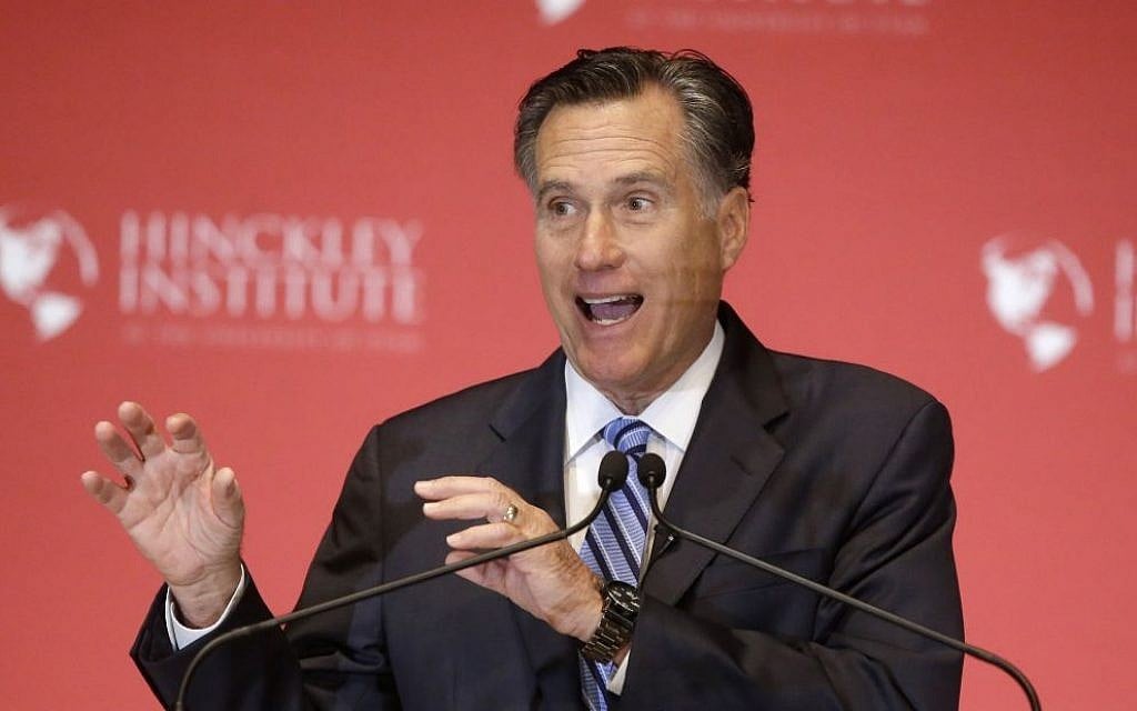 Former Republican presidential candidate Mitt Romney skewers Donald Trump during a speech at the University of Utah, Thursday, March 3, 2016, in Salt Lake City.  (AP Photo/Rick Bowmer)