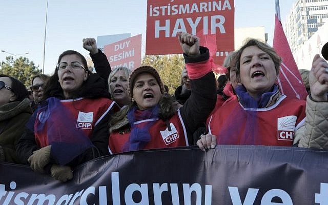 Thousands of members of Turkey's main opposition Republican People's Party march to the parliament in Ankara, Turkey, Tuesday, Nov. 22, 2016. The placard reads: 'No to exploitation of children.' (AP/Burhan Ozbilici) Thousands of members of Turkey's main opposition Republican People's Party march to the parliament in Ankara, Turkey, Tuesday, Nov. 22, 2016. The placard reads: 'No to exploitation of children.' (AP/Burhan Ozbilici)