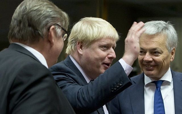 British Foreign Secretary Boris Johnson, center, speaks with Belgian Foreign Minister Didier Reynders, right, and Finnish Foreign Minister Timo Juhani Soini, during a meeting of EU foreign ministers at the EU Council building in Brussels on November 14, 2016. (AP Photo/Virginia Mayo) British Foreign Secretary Boris Johnson, center, speaks with Belgian Foreign Minister Didier Reynders, right, and Finnish Foreign Minister Timo Juhani Soini, during a meeting of EU foreign ministers at the EU Council building in Brussels on November 14, 2016. (AP Photo/Virginia Mayo)
