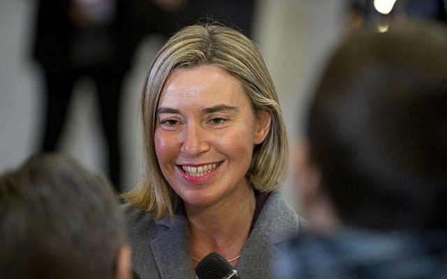 European Union High Representative Federica Mogherini speaks with the media as she arrives for a meeting of EU foreign ministers at the EU Council building in Brussels on Monday, Nov. 14, 2016. (AP Photo/Virginia Mayo) European Union High Representative Federica Mogherini speaks with the media as she arrives for a meeting of EU foreign ministers at the EU Council building in Brussels on Monday, Nov. 14, 2016. (AP Photo/Virginia Mayo)