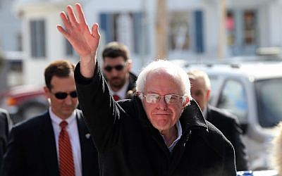 Senator Bernie Sanders waving in Concord on the day of the primary elections in New Hampshire, Feb. 9, 2016. (Spencer Platt/Getty Images)