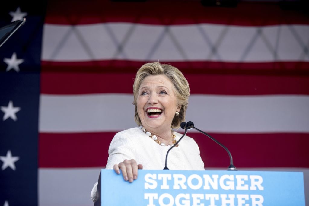 Democratic presidential candidate Hillary Clinton pauses while speaking at a rally at Pasco-Hernando State College in Dade City, Florida, Tuesday, Nov. 1, 2016. (AP Photo/Andrew Harnik) Democratic presidential candidate Hillary Clinton pauses while speaking at a rally at Pasco-Hernando State College in Dade City, Florida, Tuesday, Nov. 1, 2016. (AP Photo/Andrew Harnik)
