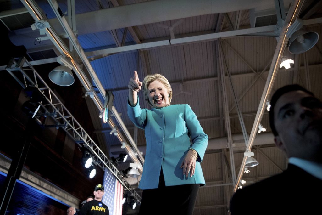 Democratic presidential candidate Hillary Clinton waves to members of the audience after speaking at The Armory at the Radisson Hotel in Manchester, N.H., November 6, 2016. (AP/Andrew Harnik) Democratic presidential candidate Hillary Clinton waves to members of the audience after speaking at The Armory at the Radisson Hotel in Manchester, N.H., November 6, 2016. (AP/Andrew Harnik)