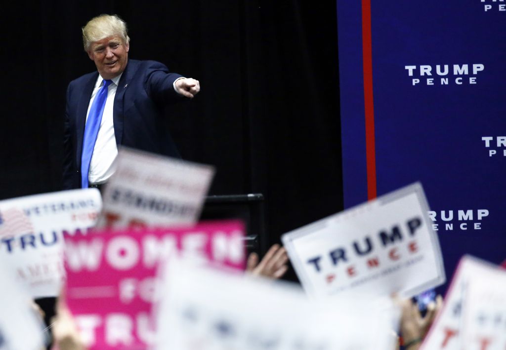Republican presidential candidate Donald Trump prepares to leave after speaking at a campaign rally in Sioux City, Iowa, Sunday, Nov. 6, 2016. (AP Photo/ Brennan Linsley) Republican presidential candidate Donald Trump prepares to leave after speaking at a campaign rally in Sioux City, Iowa, Sunday, Nov. 6, 2016. (AP Photo/ Brennan Linsley)