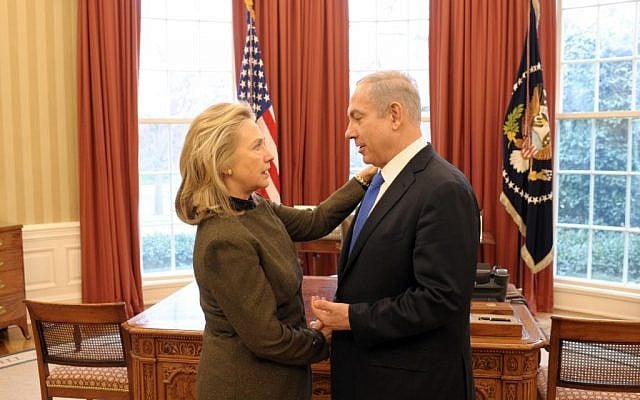 Prime Minister Benjamin Netanyahu with of State Hillary Clinton at the White House in 2012 (Amos Ben Gershom/GPO)