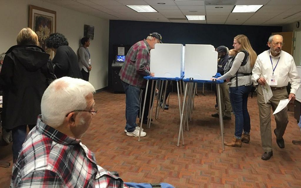 A diverse population votes at the Indianapolis Jewish Community Center on November 8, 2016. (Amanda Borschel-Dan/Times of Israel) A diverse population votes at the Indianapolis Jewish Community Center on November 8, 2016. (Amanda Borschel-Dan/Times of Israel)