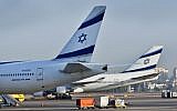 El Al airplanes on the tarmac at the Ben Gurion International Airport on August 14, 2012. (Moshe Shai/Flash90)