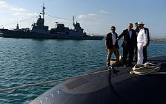 Prime Minister Benjamin Netanyahu touring the INS Tanin submarine, built by the German firm Thyssenkrupp, as it arrived in Israel on September 23, 2014. (Kobi Gideon/GPO/Flash90)