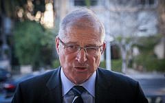 David Shimron, Prime Minister Benjamin Netanyahu's personal lawyer, at a Likud press conference in Tel Aviv, February 1, 2015. (Flash90)