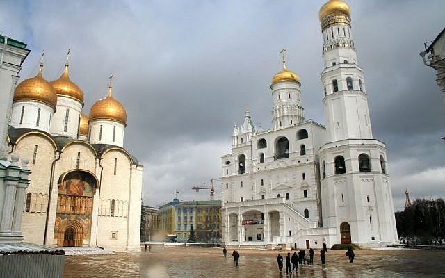 Visitors seen walking by the large cathedrals in the Kremlin, in Moscow, Russia, March 13, 2012. (Moshe Shai/Flash90) Visitors seen walking by the large cathedrals in the Kremlin, in Moscow, Russia, March 13, 2012. (Moshe Shai/Flash90)