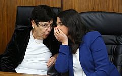 Justice Minister Ayelet Shaked with Supreme Court President Miriam Naor in the city of Beit Shemesh, on March 29, 2016 (Yaakov Lederman/Flash90)