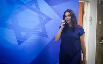 Culture Minister Miri Regev arrives for the weekly cabinet meeting at the Prime Minister's Office in Jerusalem, September 27, 2016. (Marc Israel Sellem/Pool)