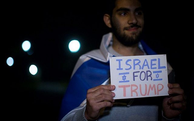 Israelis attend a demonstration in support of US Republican president candidate Dondald Trump, in Jerusalem on November 7, 2016. (Photo by Hadas Parush/Flash90)