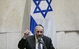 Interior Minister Aryeh Deri addresses the Israeli parliament during a question period in the Knesset, in Jerusalem, November 7, 2016. (Yonatan Sindel/Flash90)