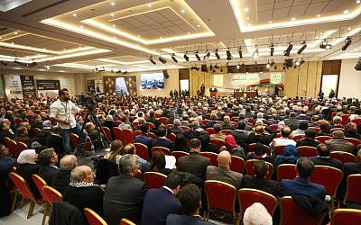 Members of the Fatah movement and guest attend the opening ceremony of the 7th Fatah Congress on November 29, 2016, in the West Bank city of Ramallah. (Credit Flash90)