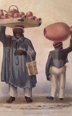 Painting of water carriers by Jamaica's first artist, who was Jewish, Isaac Mendes Belisario. The works are on display at the National Gallery. (Julie Masis/Times of Israel) Painting of water carriers by Jamaica's first artist, who was Jewish, Isaac Mendes Belisario. The works are on display at the National Gallery. (Julie Masis/Times of Israel)