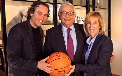 Director Dani Menkin (left) with former NBA commissioner David Stern and executive producer Nancy Spielberg (Niv Eshet Cohen)