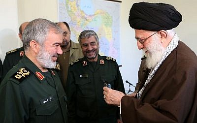 Iranian Supreme Leader Ali Khamenei, right, with Brigadier General Ali Fadavi and other commanders of the Islamic Revolutionary Guard Corps, following the arrest of US soldiers in the Persian Gulf. (Wikimedia Commons) Iranian Supreme Leader Ali Khamenei, right, with Brigadier General Ali Fadavi and other commanders of the Islamic Revolutionary Guard Corps, following the arrest of US soldiers in the Persian Gulf. (Wikimedia Commons)